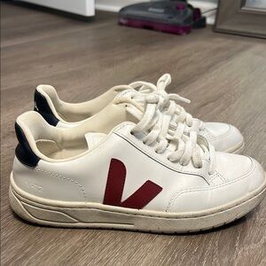 Veja White Sneakers with Red and Black Accents